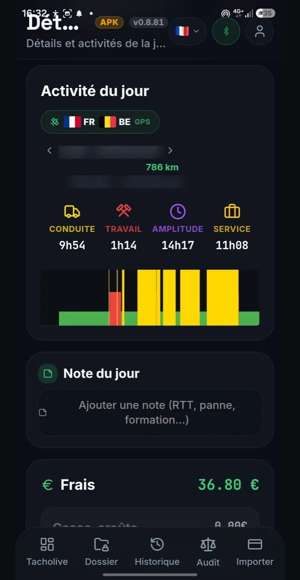 Monthly calendar of driver card activities in TruckerMaster