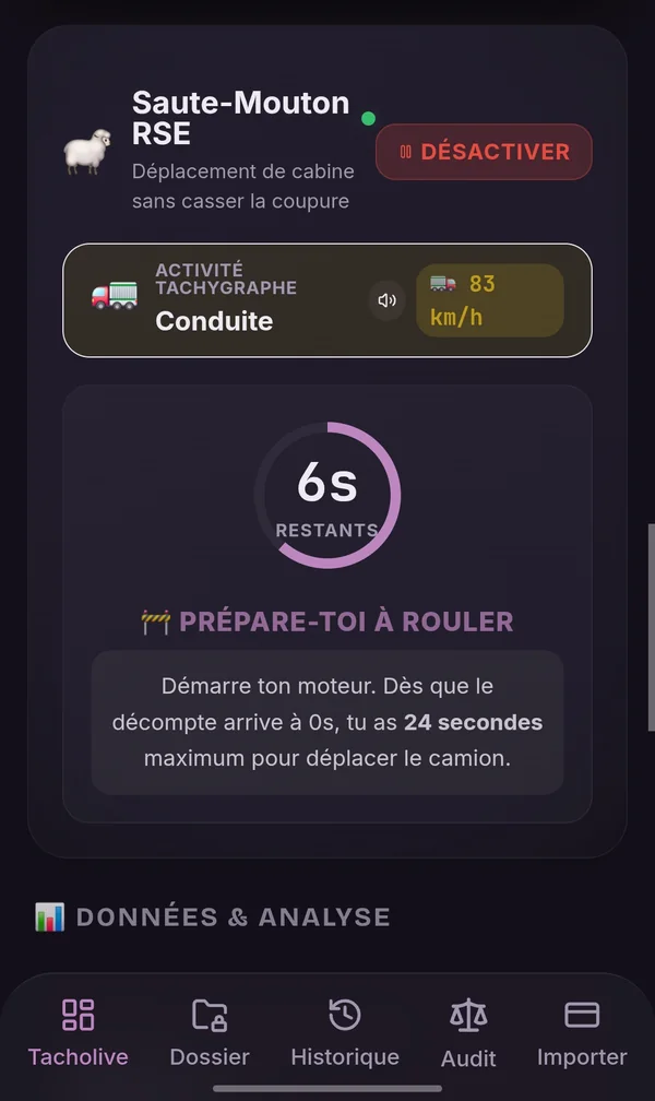 TruckerMaster — assistente Saute-Mouton: contagem segundo a segundo antes de mover o camião